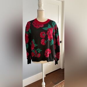 dee elly Floral Black and Red Sweater